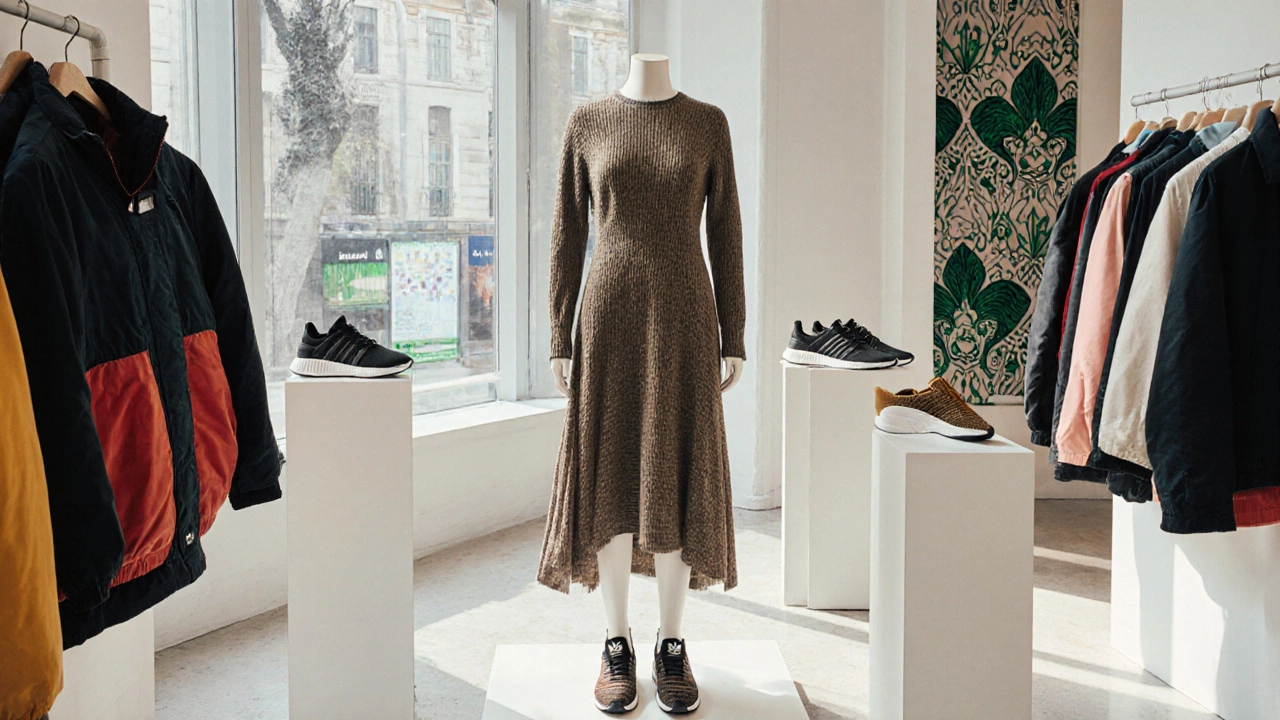 Adidas flagship store interior displaying limited‑edition streetwear collection.