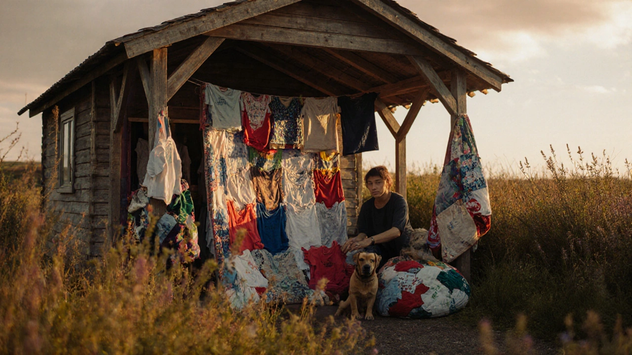 Artisans recycling old T-shirts into quilts and bags in a rural Irish shed.