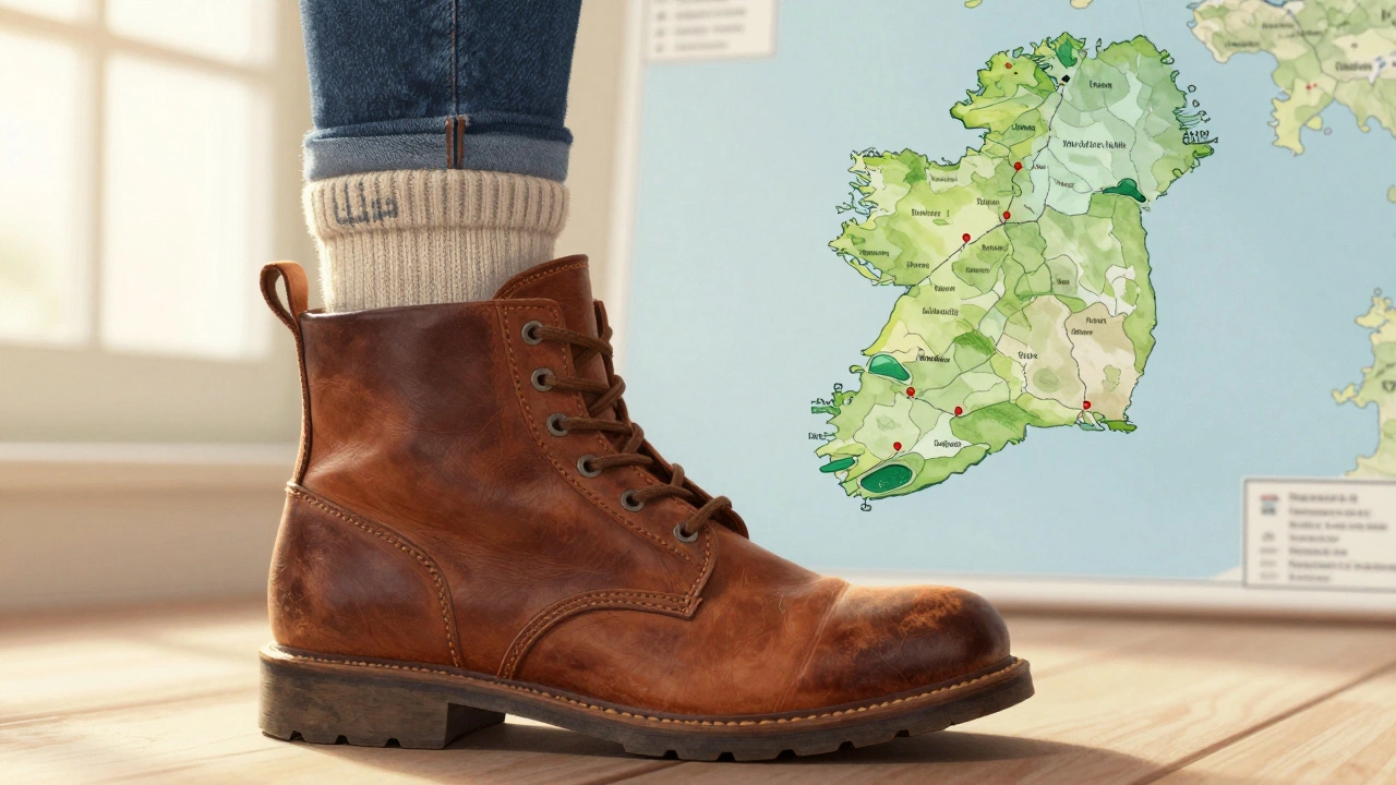 Close-up of a foot inside a Thursday Boot with Irish wool sock and arch support insole.