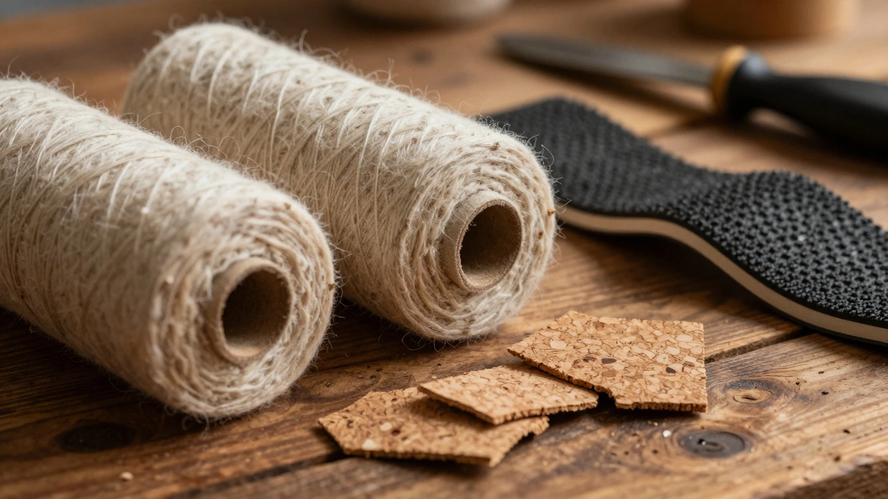 Close up of wool and cork slipper materials