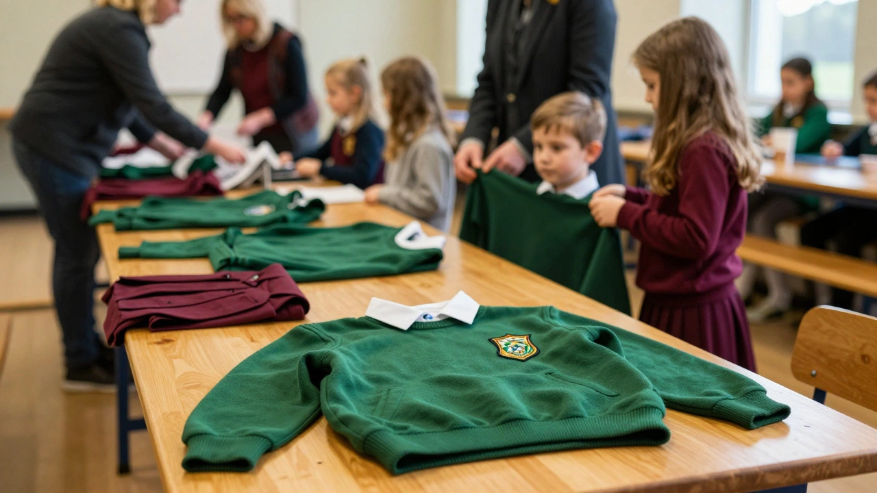 A community school uniform exchange featuring a variety of pre-loved blazers and jumpers.