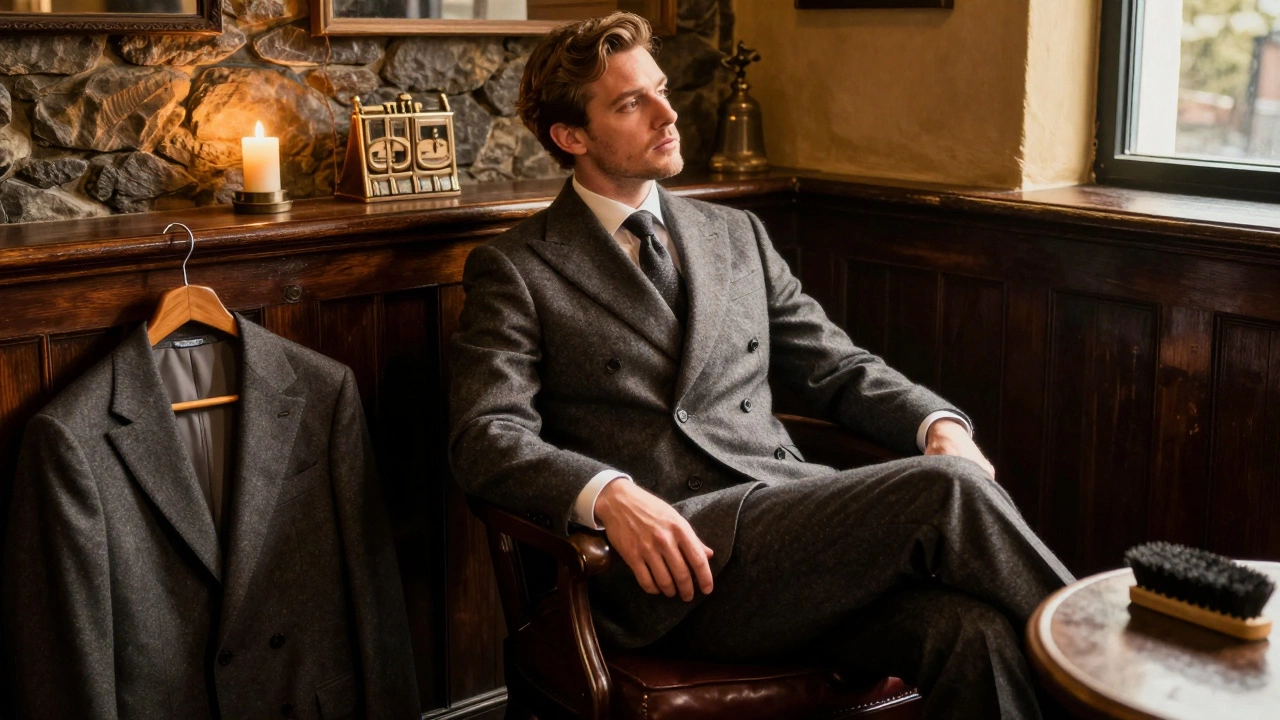 Man in fitted suit sitting comfortably in an Irish pub