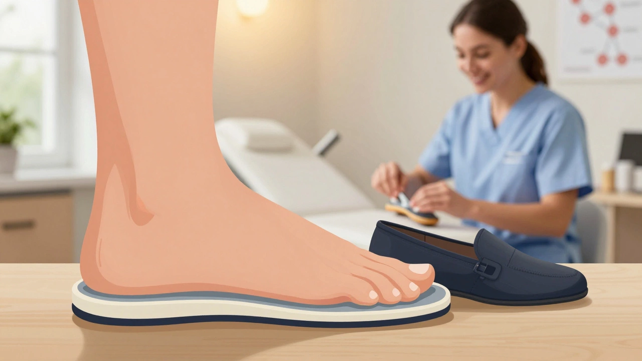 Podiatrist fitting orthotics for foot health and support