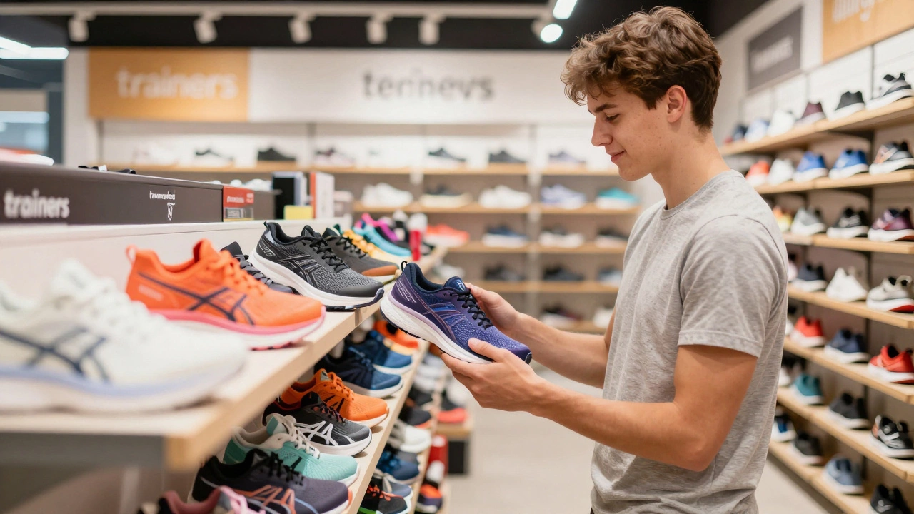 Shopper browsing trainers in an Irish store