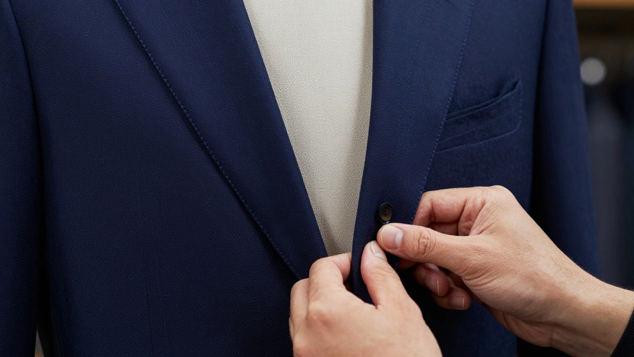 Tailor checking canvas construction on a high-end suit jacket