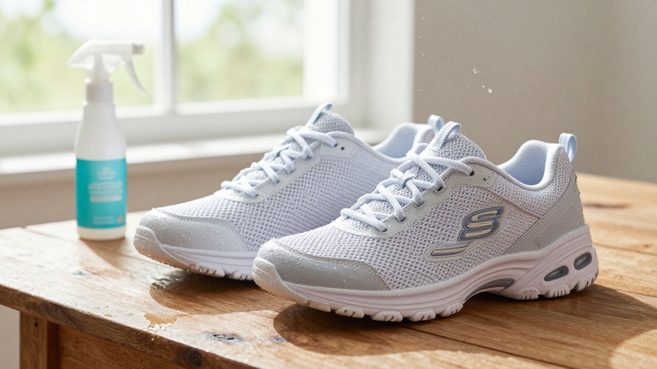 Testing water resistance of sneakers in rain