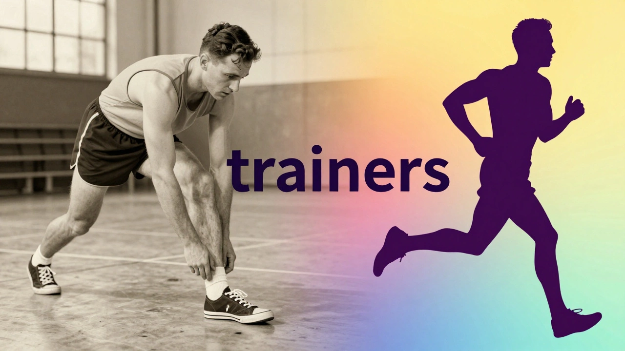 Vintage art showing athletes training with shoes