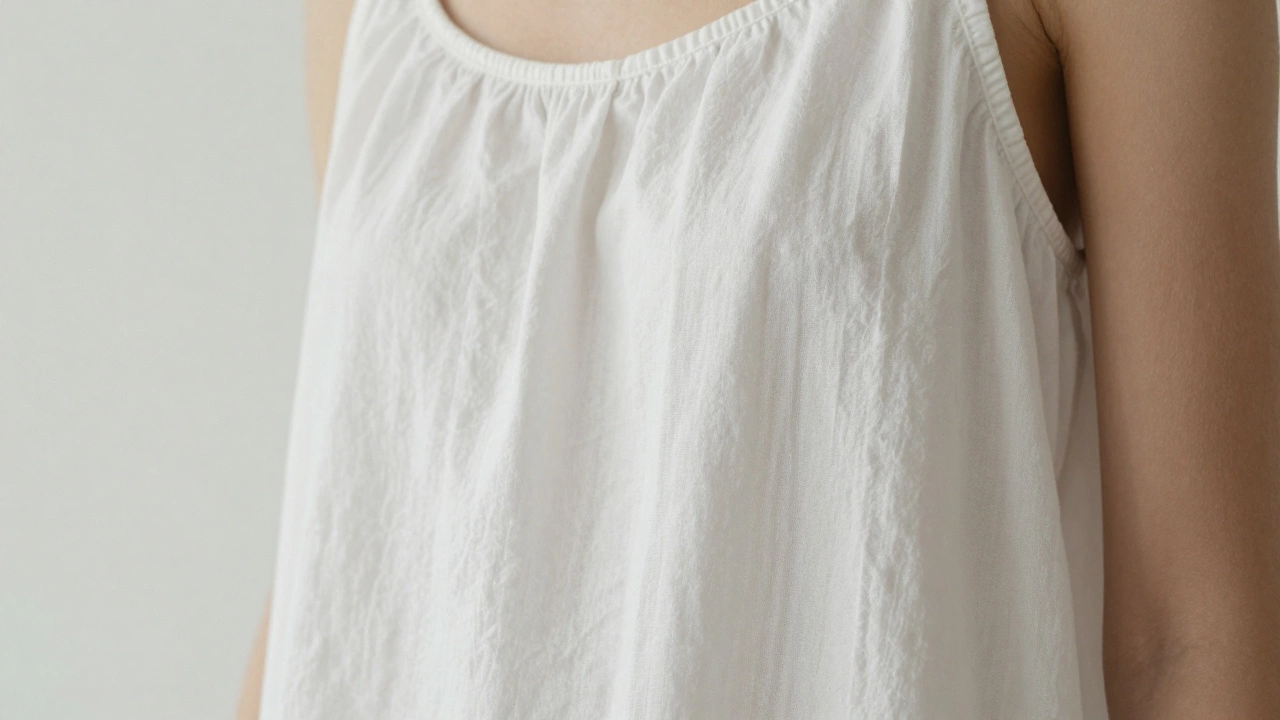 Close-up of textured cotton sundress fabric draping