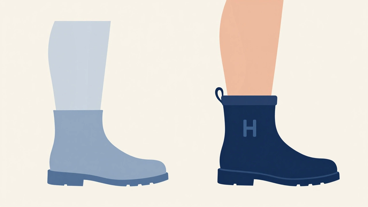 Comparison illustration of narrow vs wide foot fit in boots