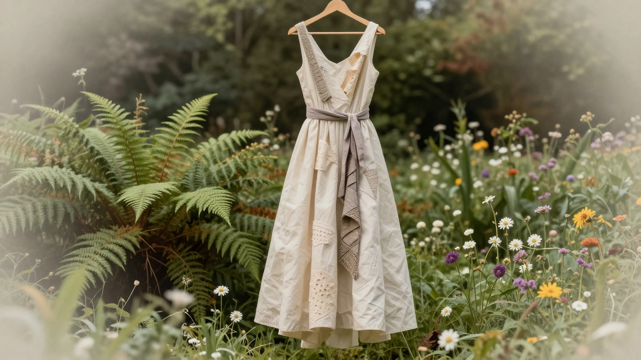 Sustainable evening gown amidst Irish nature and wildflowers