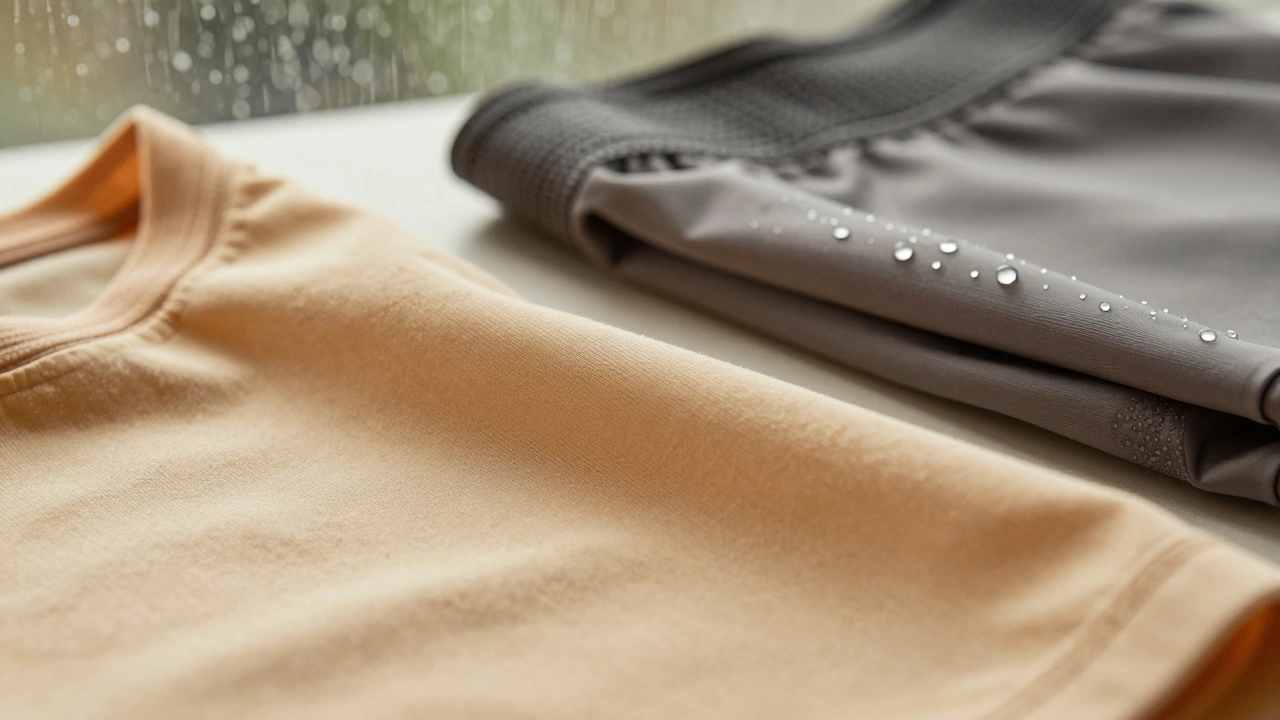 Close-up comparison of soft activewear fabric versus water-resistant technical sportswear material.