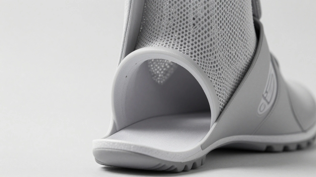 Close-up of boot arch support and heel structure