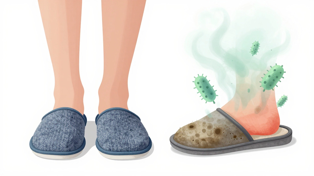 Comparison of new slippers versus old ones harboring bacteria