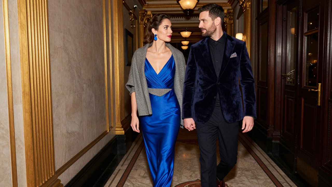 Couple in formal razzle dazzle attire at a Dublin venue