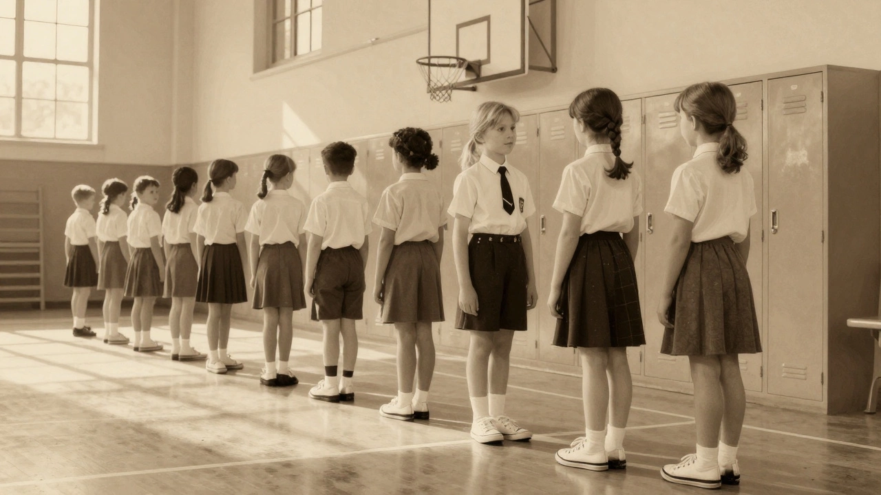 Nostalgic illustration of British school children wearing plimsolls