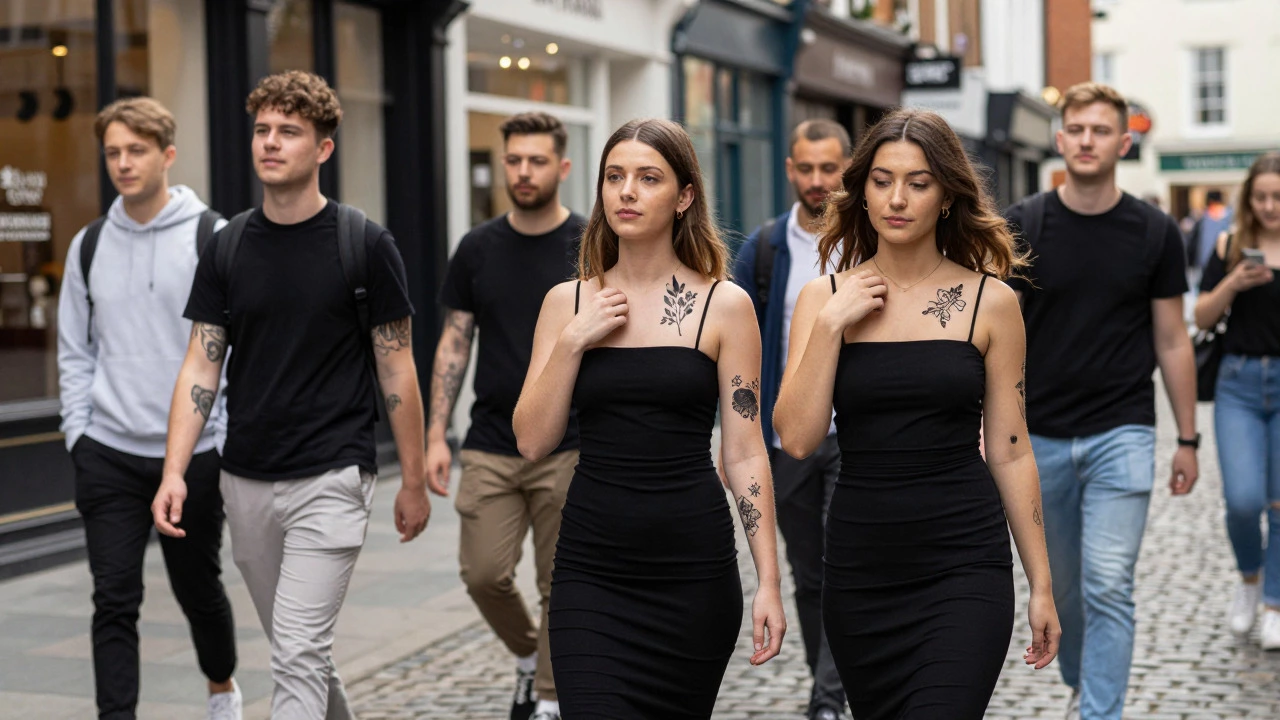 Young people in Dublin displaying tattoos and trying temporary ink designs on their skin.