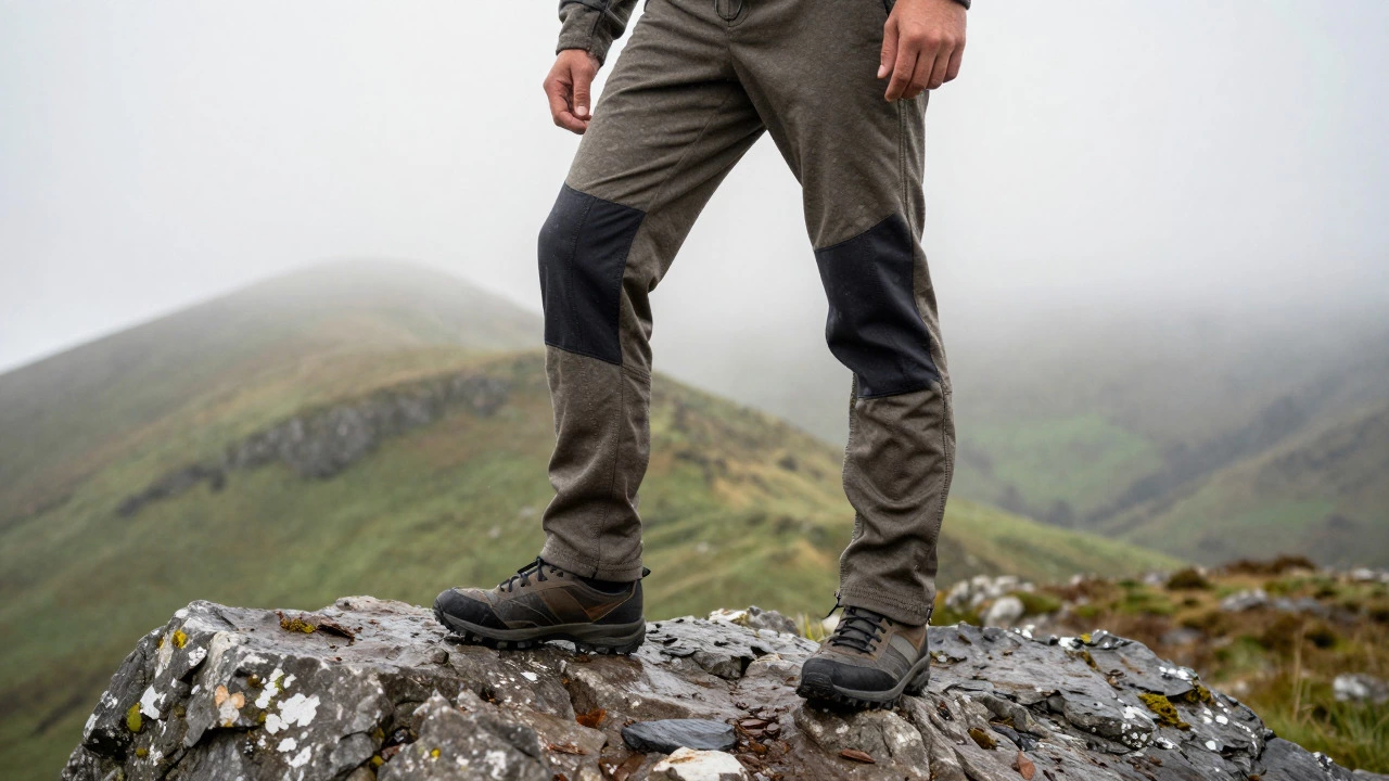 Hiker in rugged training kit standing in the misty Wicklow Mountains