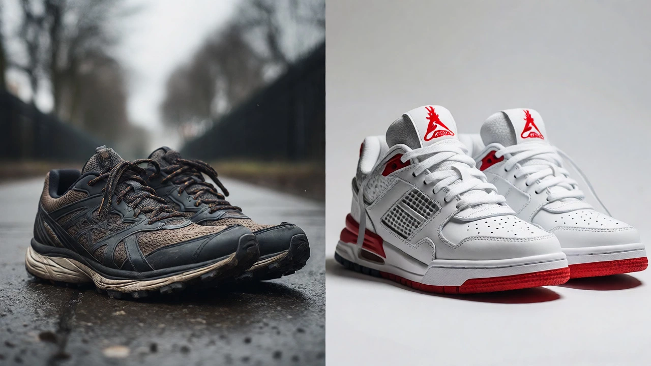 Split image contrasting functional runners in the North with urban sneakers in the South.