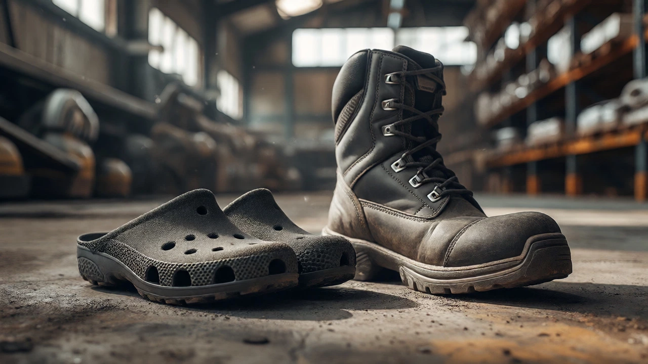 Comparison of foam clogs and safety boots in a warehouse