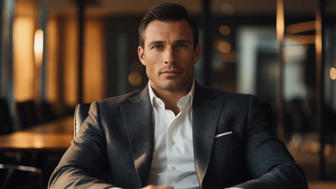 Professional man in textured charcoal grey suit