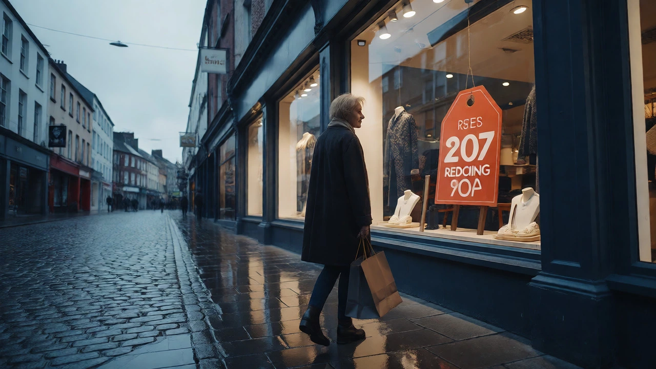 Shopper leaving a Galway store after spotting a seasonal sale